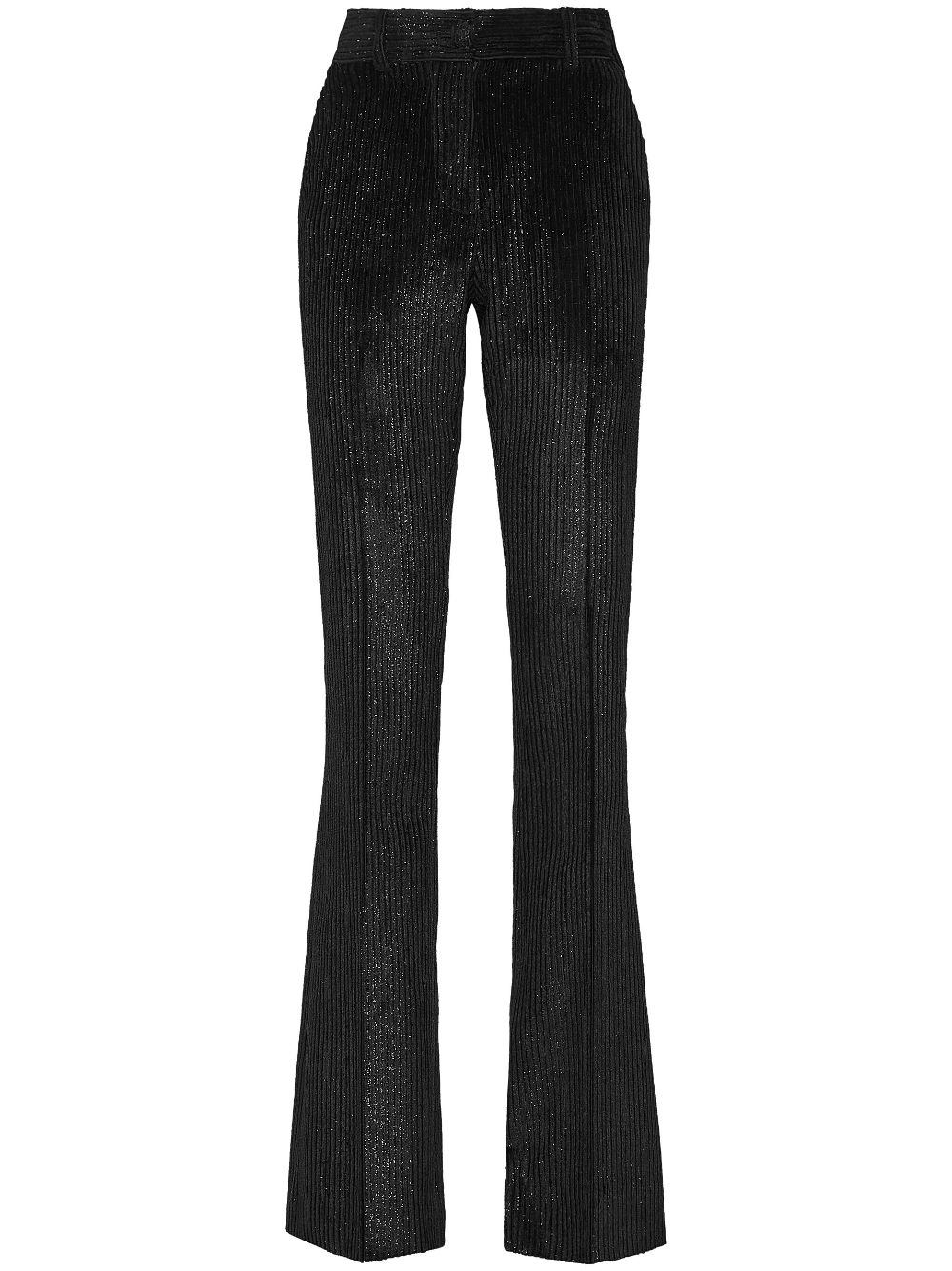 High-waisted corduroy flared trousers - Black