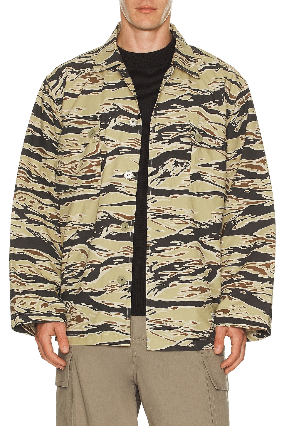WACKO MARIA Tigercamo Army Shirt in Beige - Brown. XL/1X also in L
