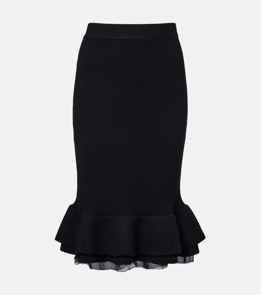 Peplum wool-blend midi skirt