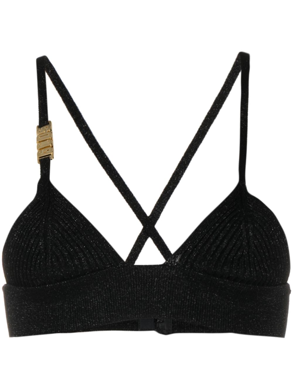 Logo-plaque lurex cropped top - Black