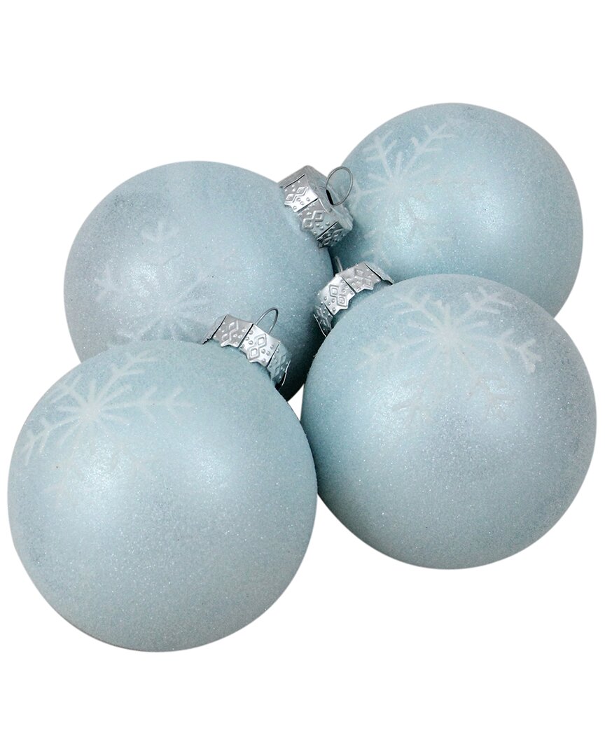 Northlight 4Ct Blue And Silver Snowflake Glass Christmas Ball Ornaments 3.25in (80Mm)