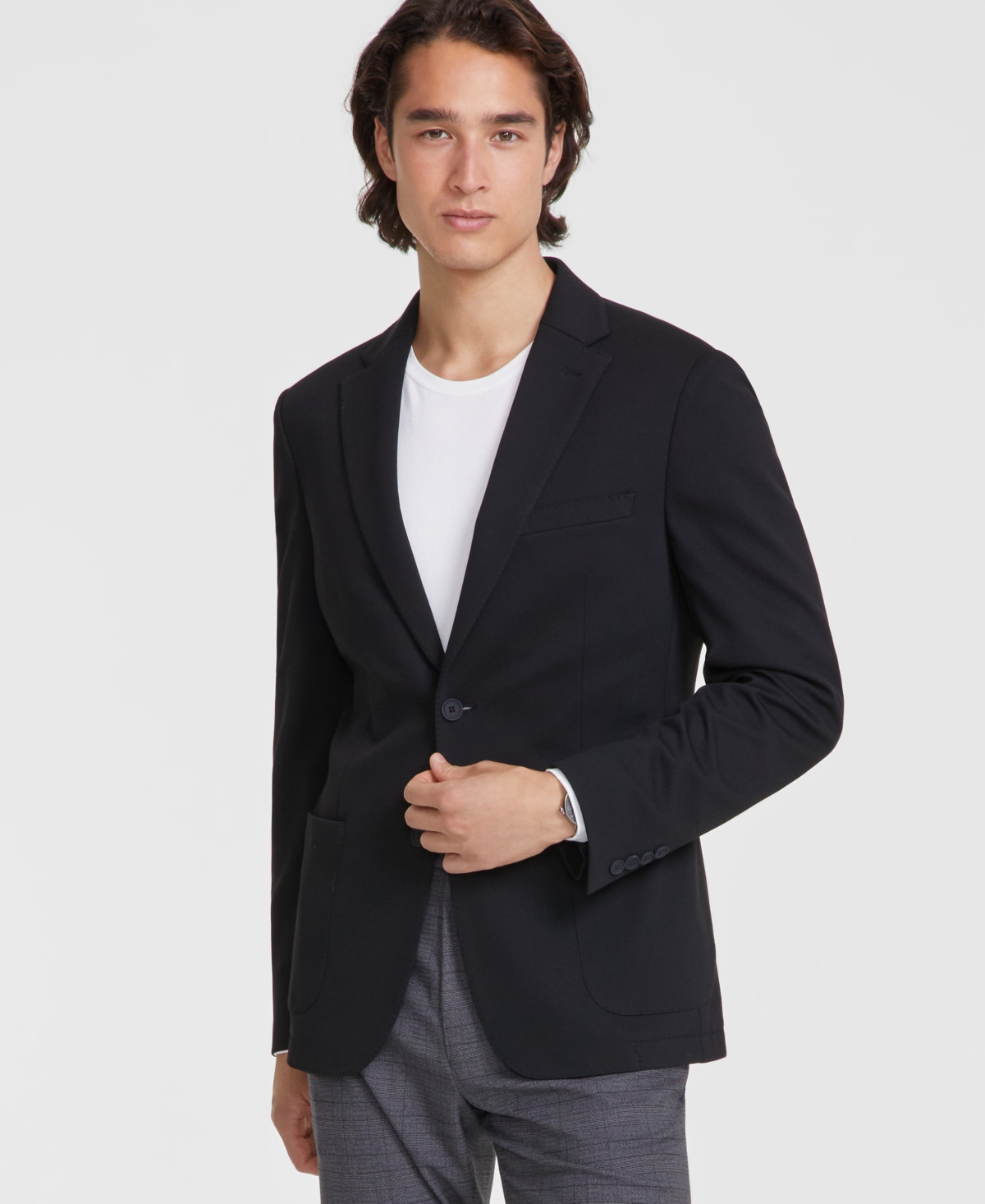 Men's Slim-Fit Solid Knit Sport Coat - Black