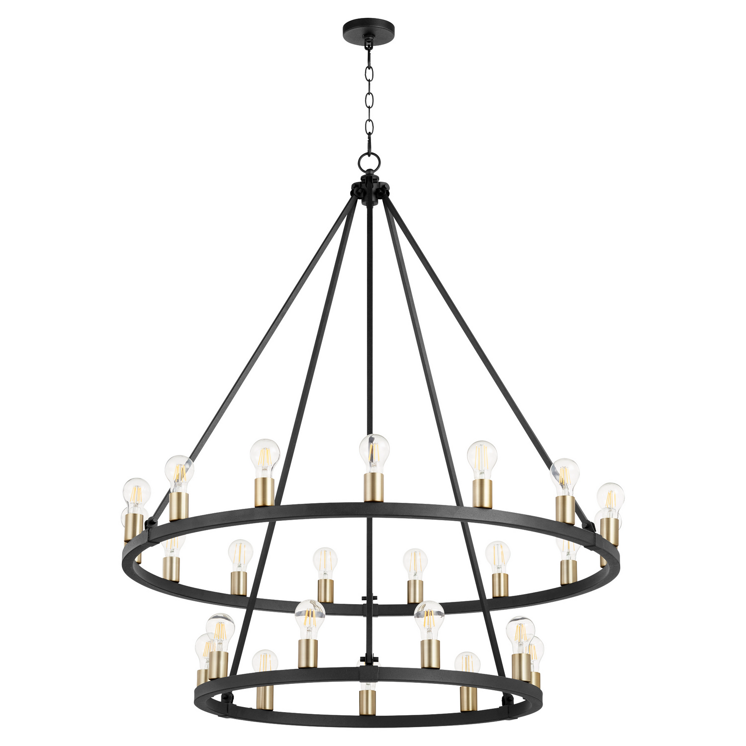 Paxton 24-Light Chandelier in Textured Black w with Aged Bra