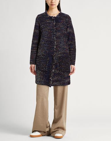 Woman Overcoat & Trench Coat Midnight blue Size 14 Wool, Polyamide, Elastane