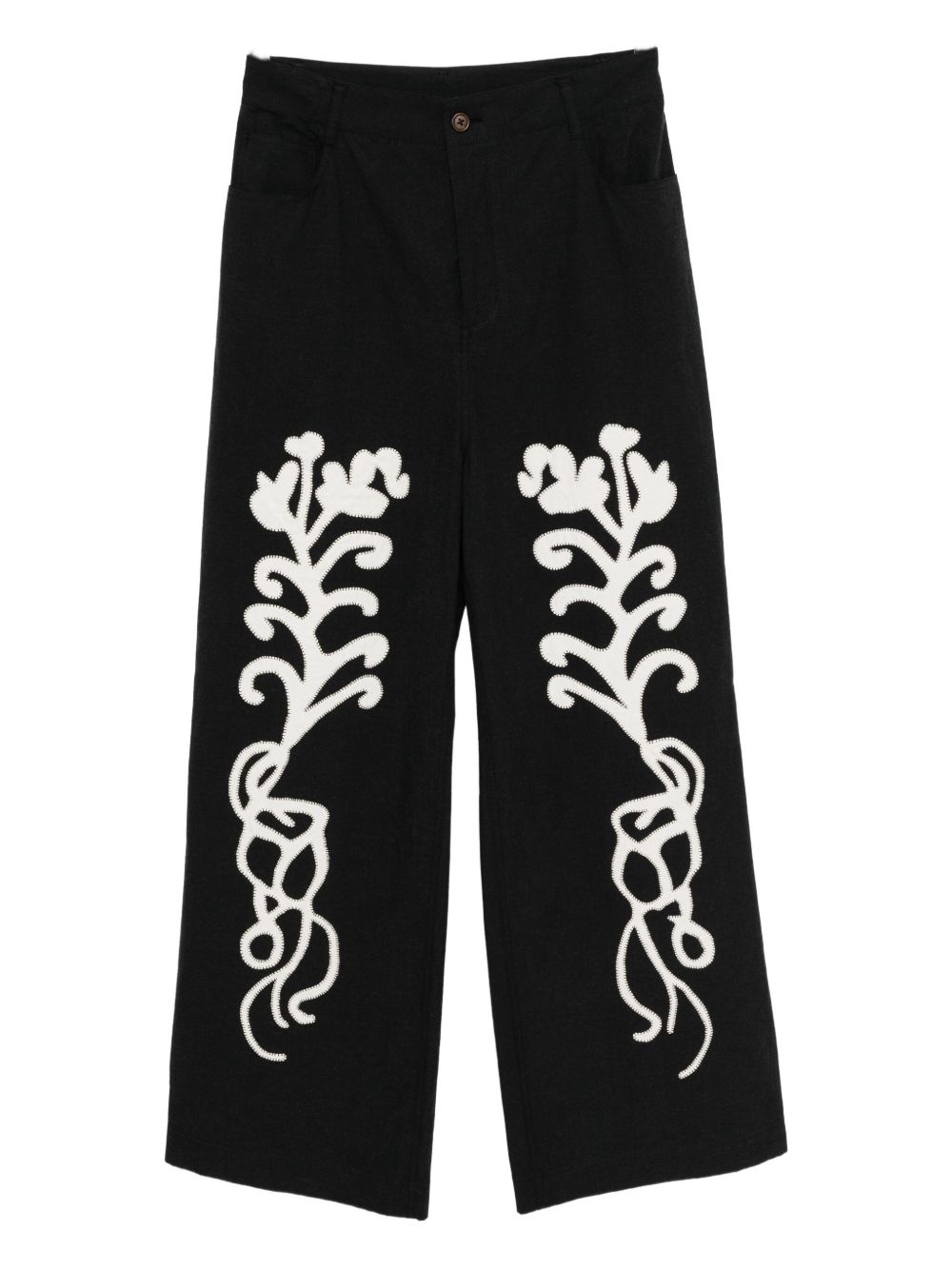 Applique hand embroidery straight jeans - Blue