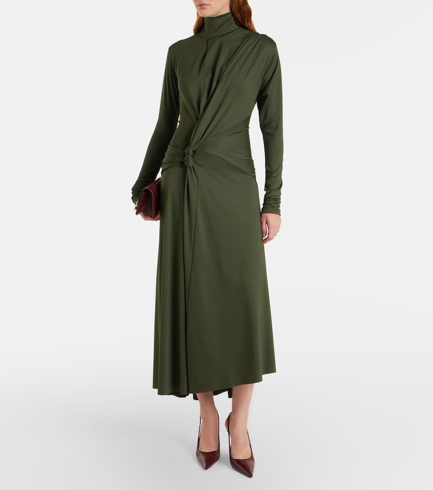 Gathered turtleneck midi dress