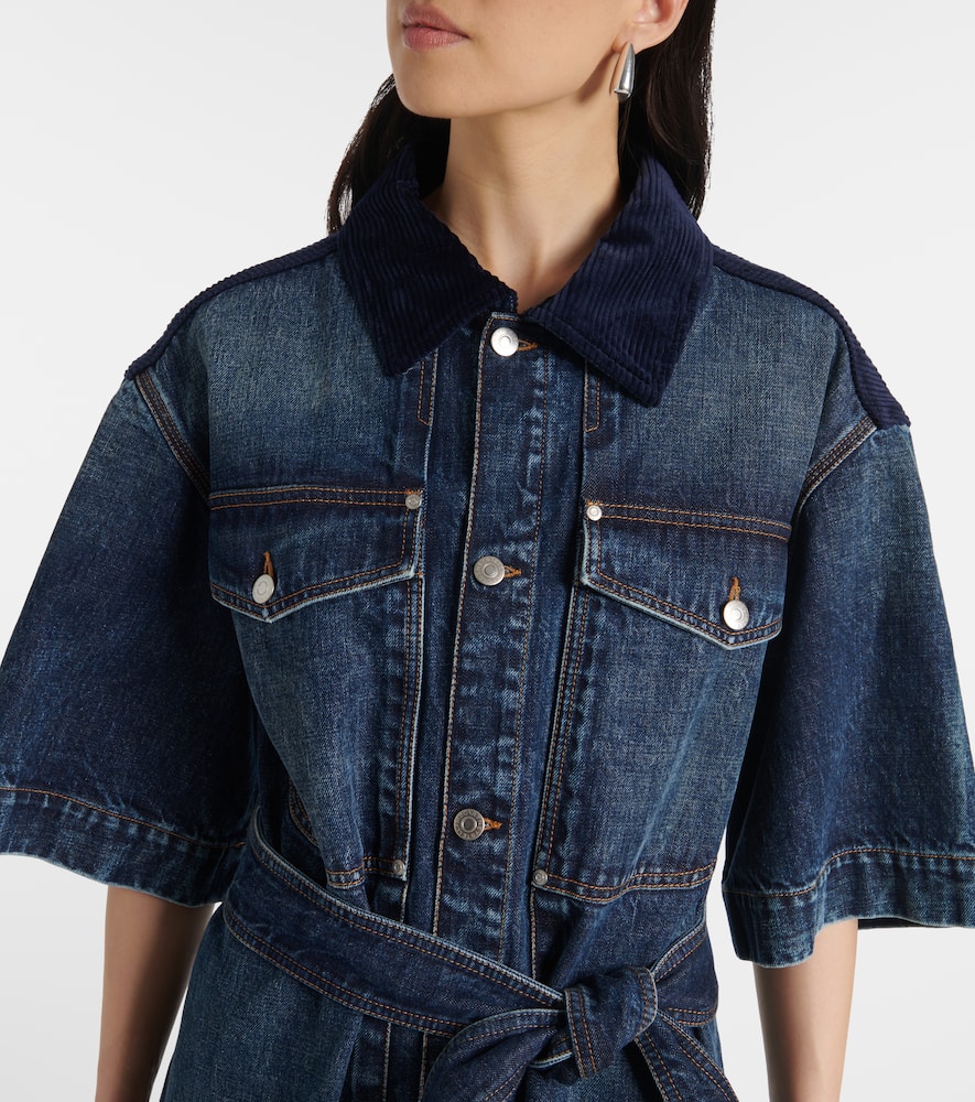 Corduroy-trimmed denim minidress
