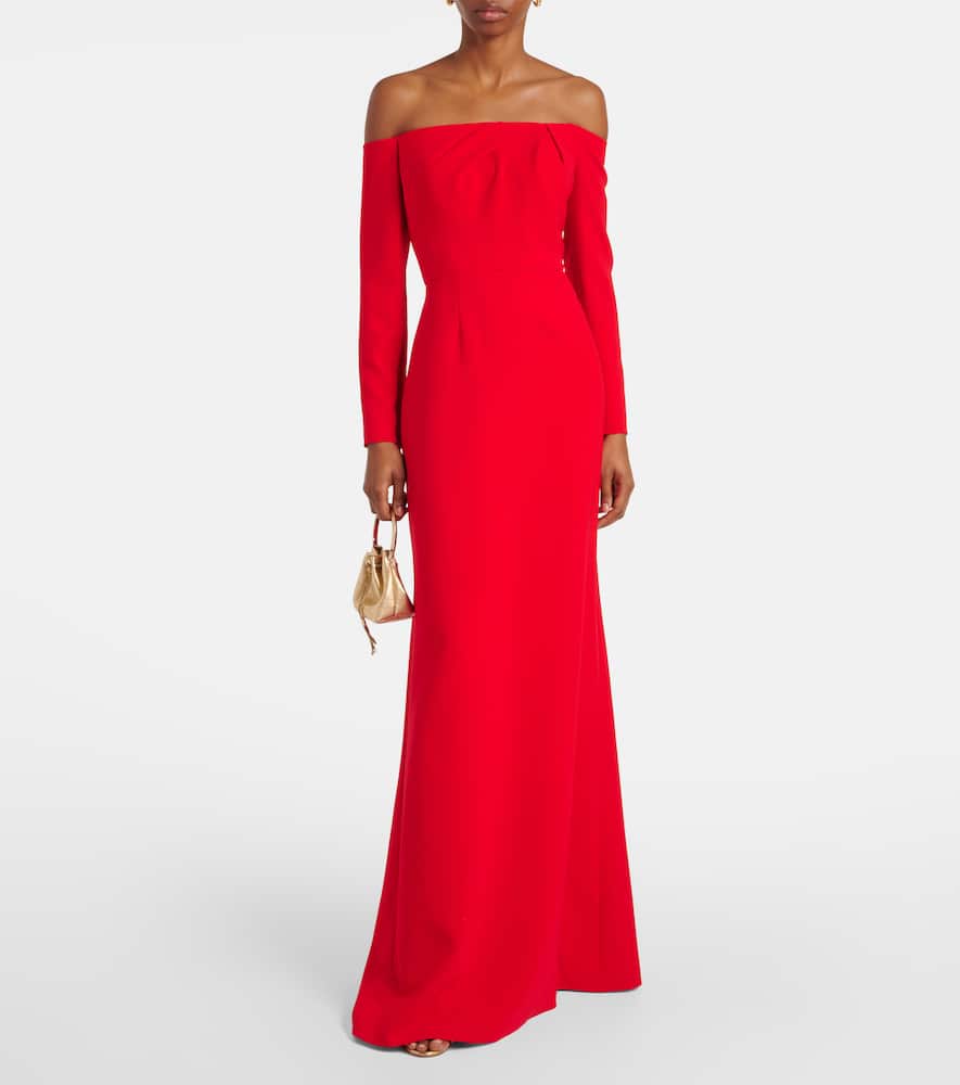 Off-shoulder gathered crêpe gown