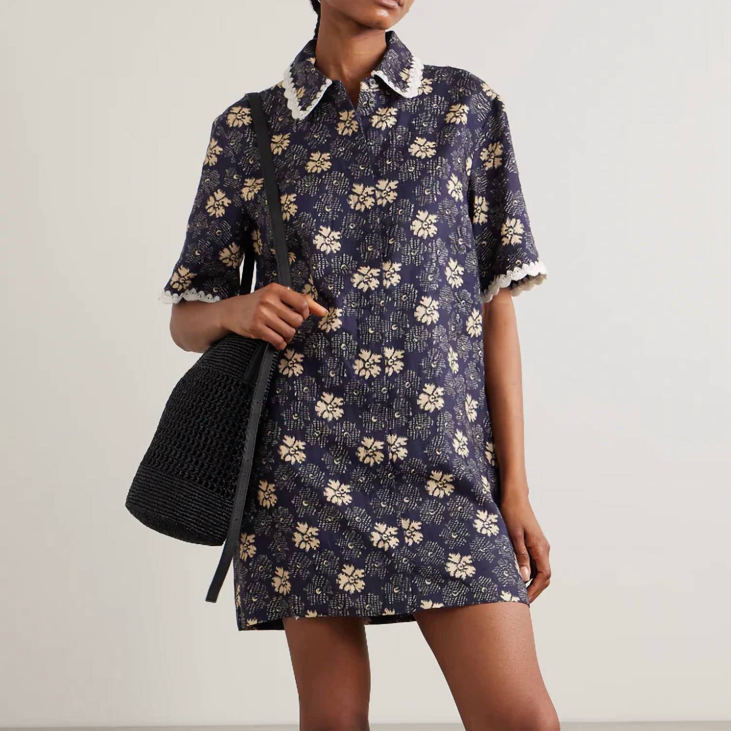 Gloria Print Mini Dress In Navy