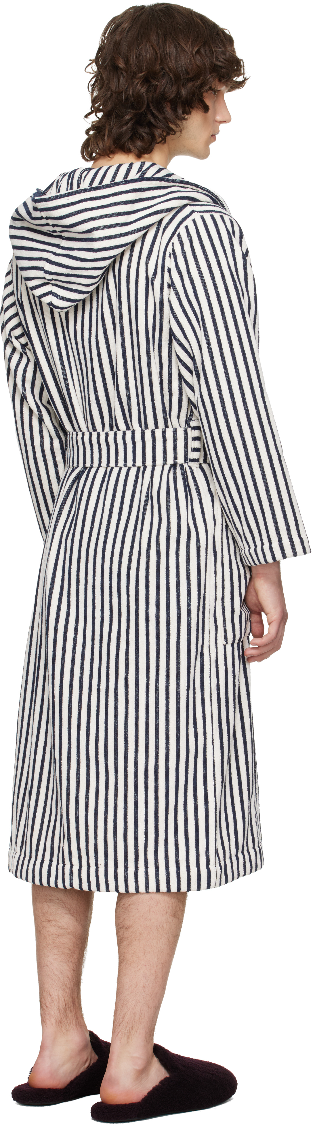 Off-White & Navy Terry Hooded Bathrobe
