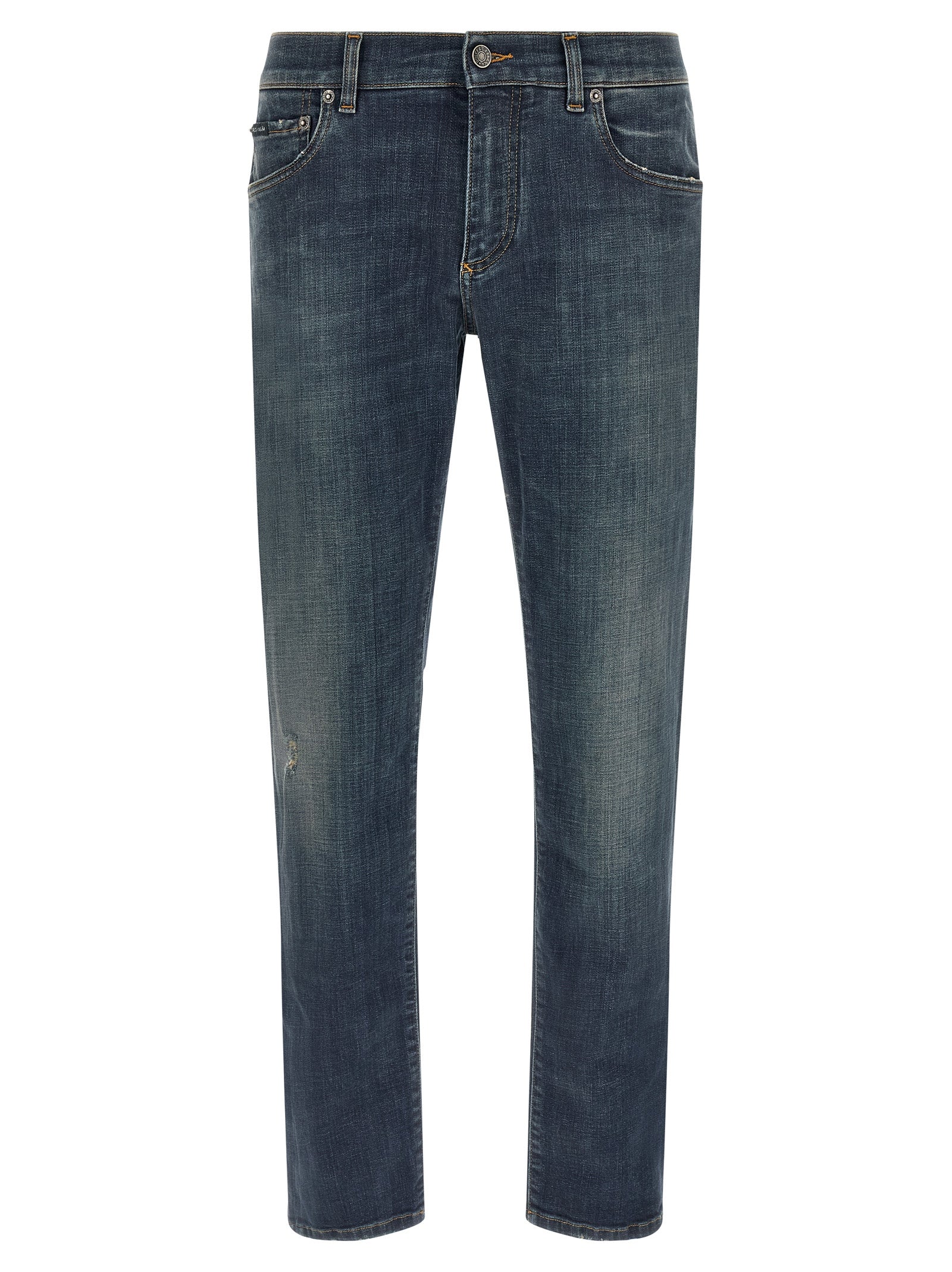 Stone-Washed Cotton Jeans — Blue
