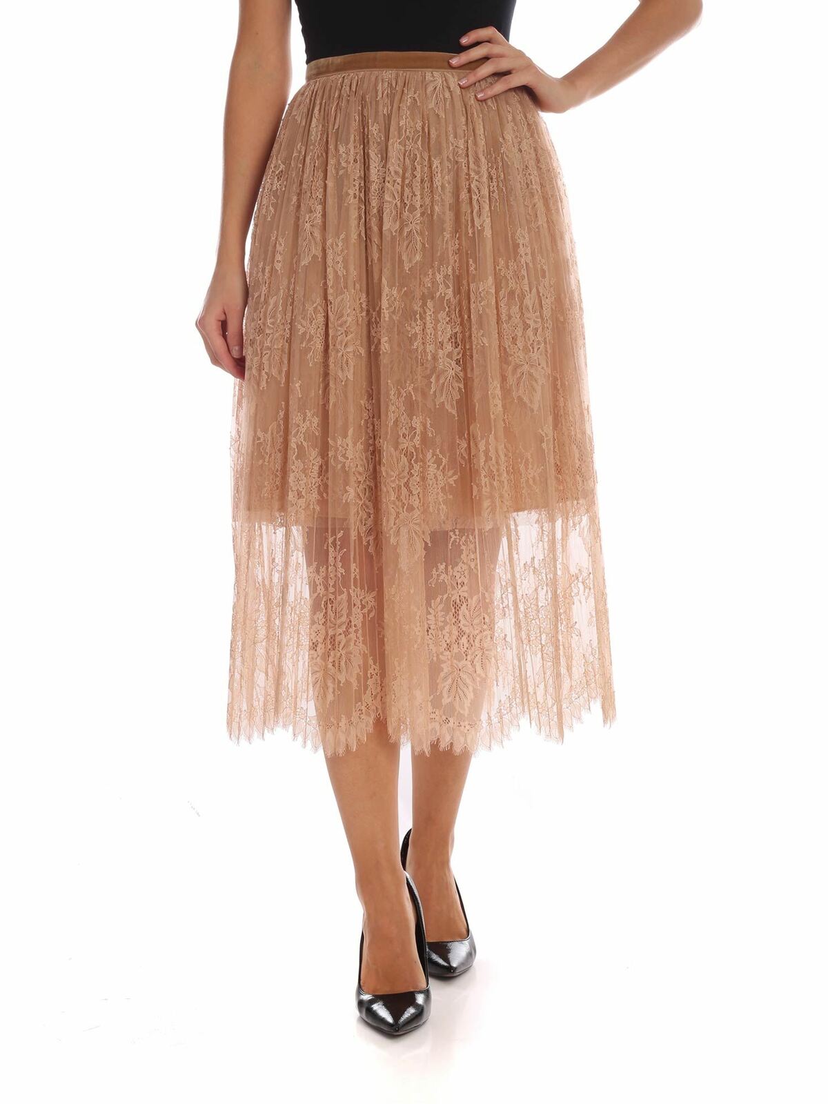 Midi-skirt in nude colored rebrodé lace