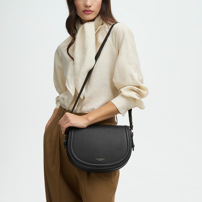Stella Satchel Crossbody Bag in Black Pebble