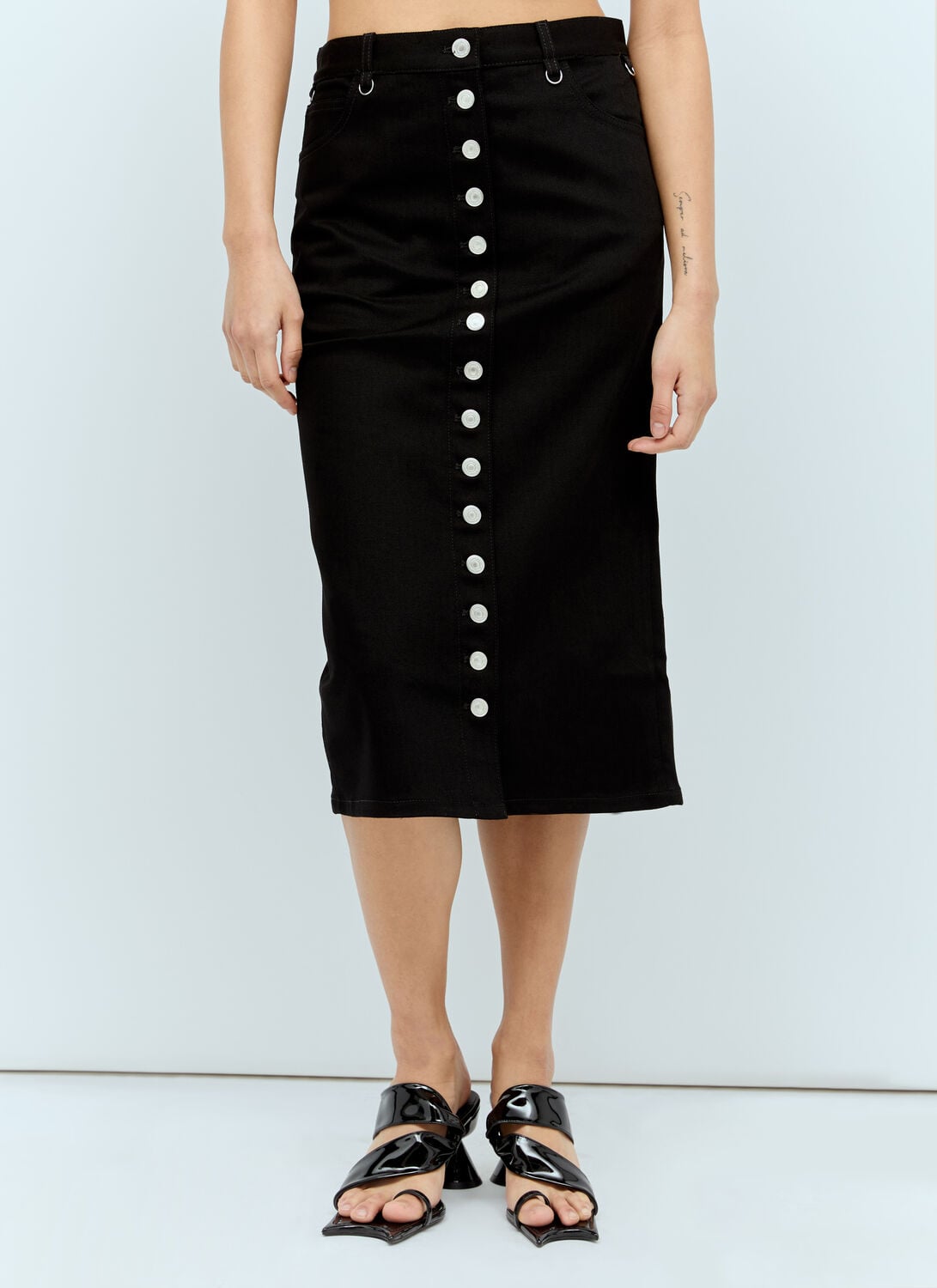 Multiflex Denim Midi Skirt - Woman Skirts Black Fr