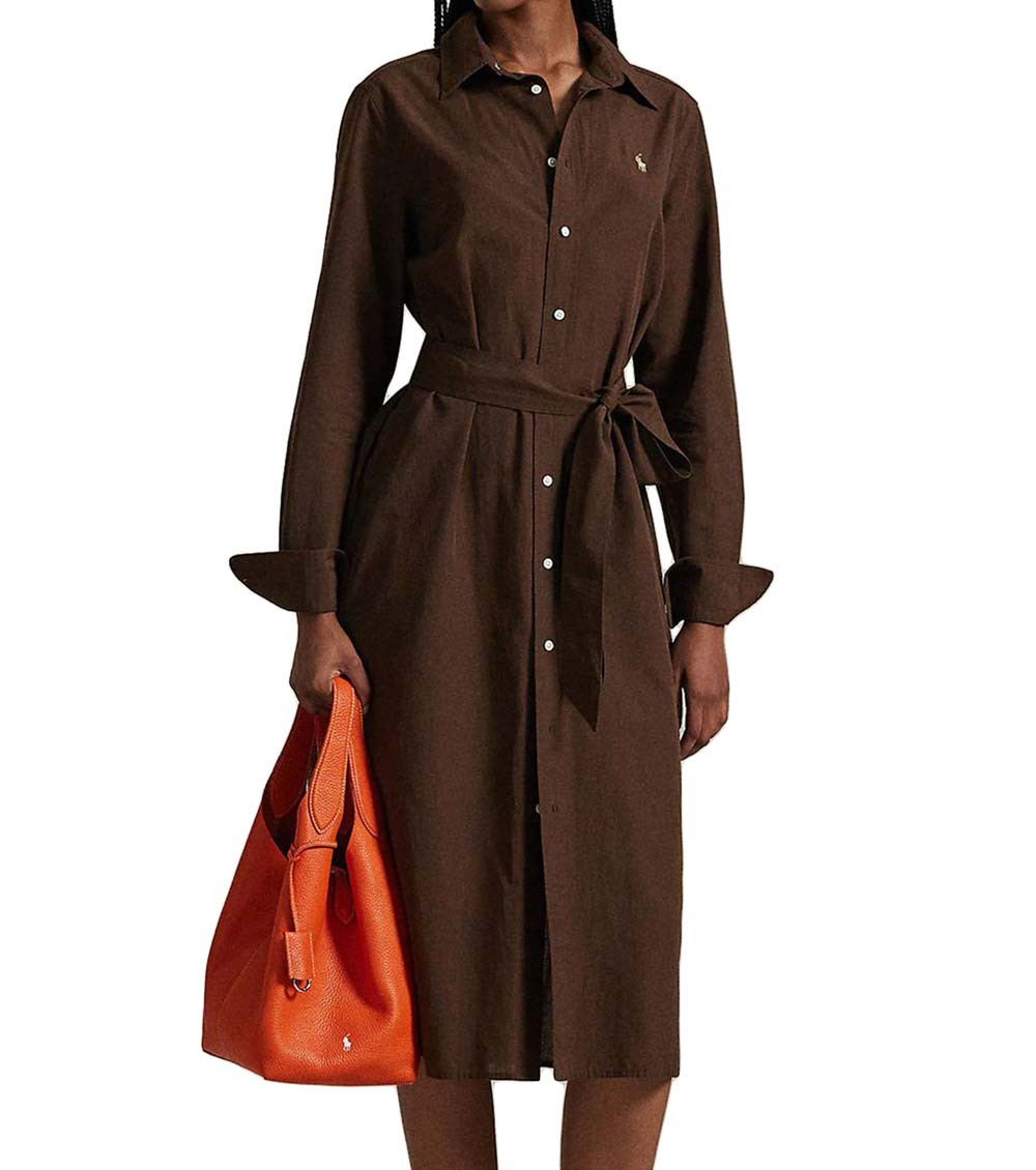Brown Embroidery logo Shirt Dress
