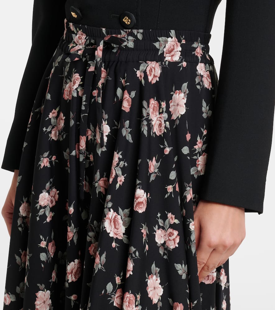 Floral silk-blend charmeuse midi skirt