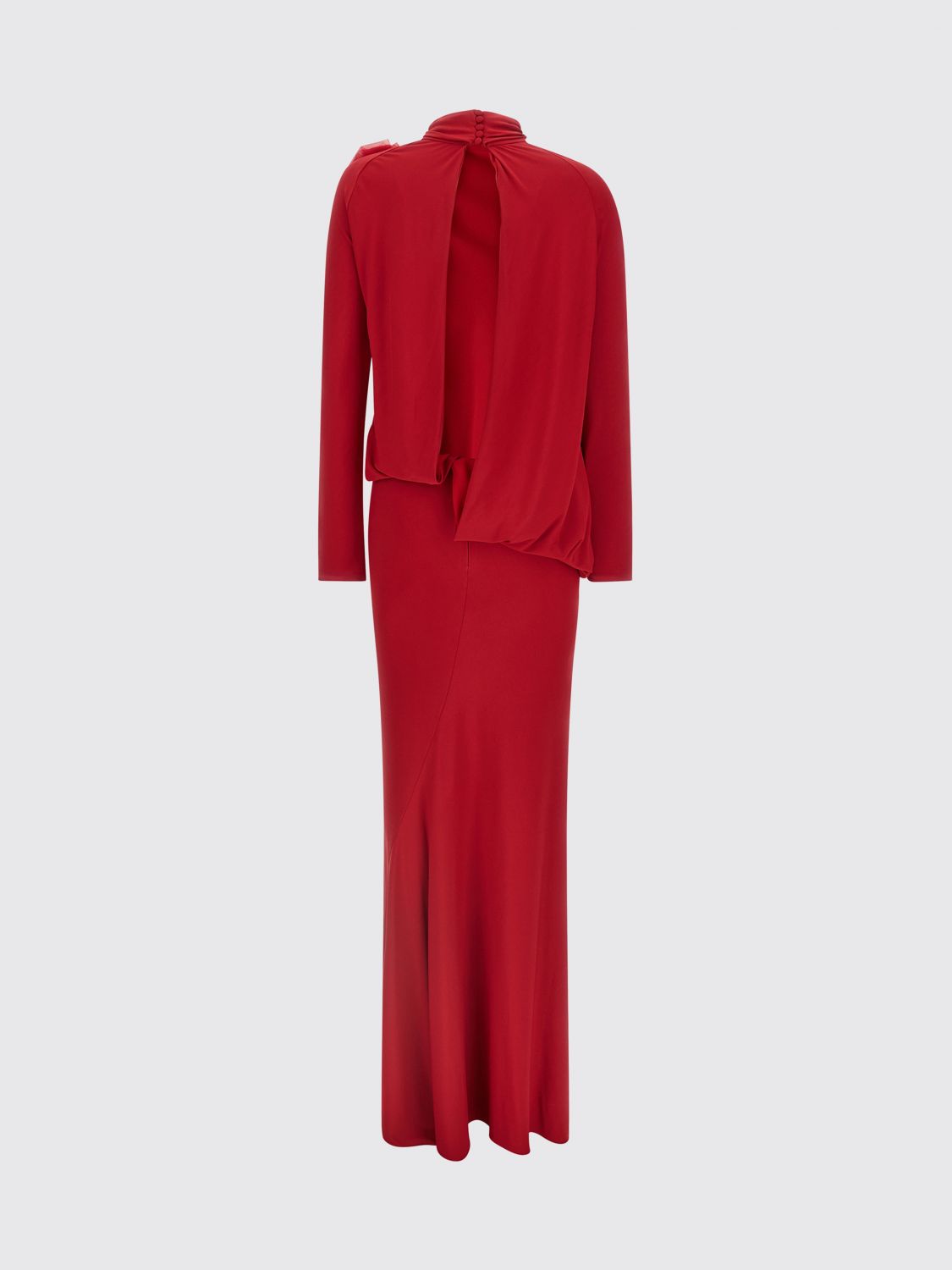 Long Open Back Dress With High Neck Red