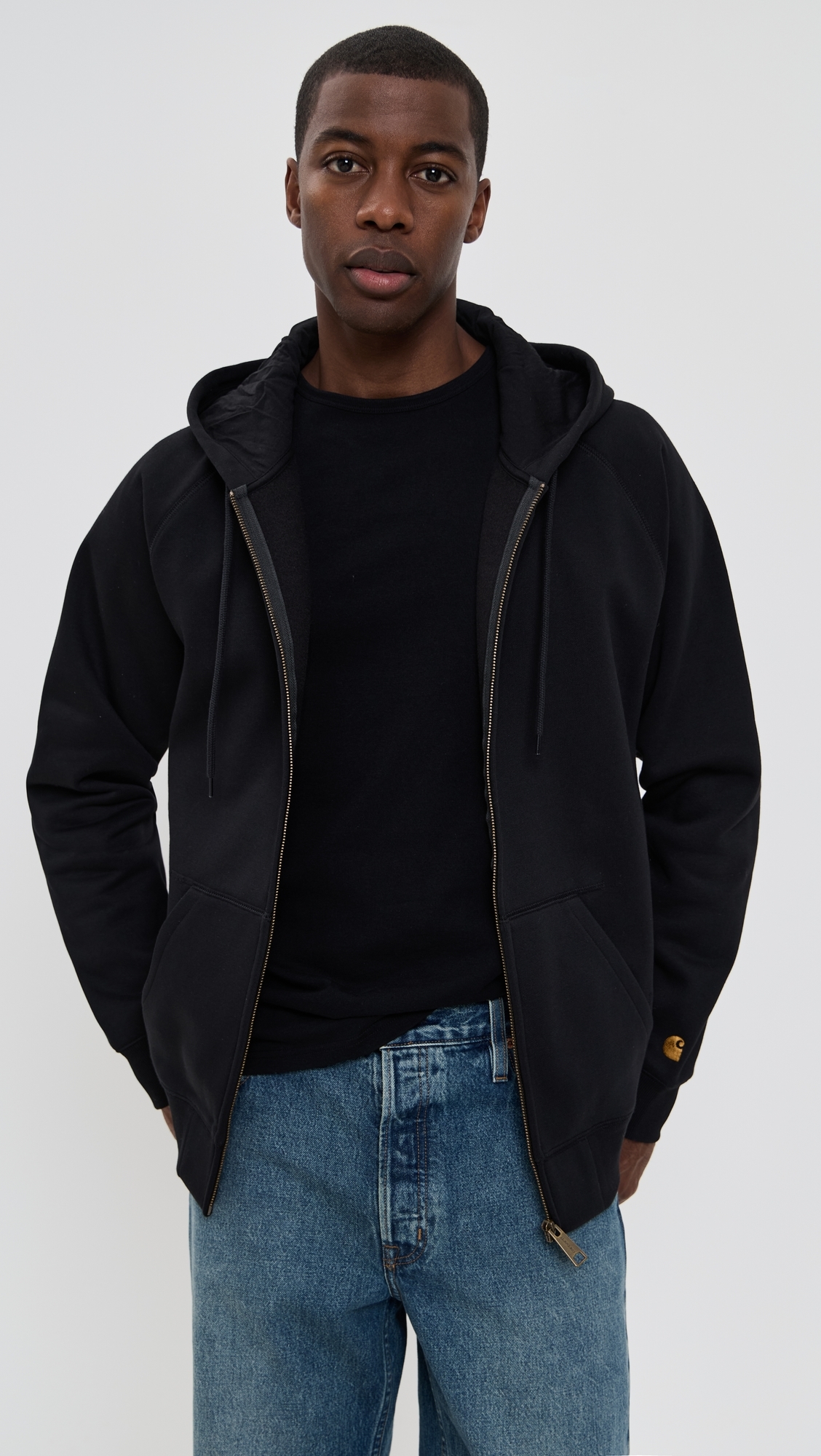 Carhartt WIP Hooded Chase Full Zip Sweatshirt Black / Gold