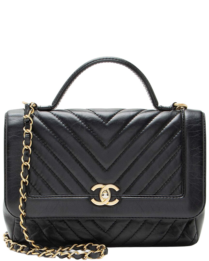Black Chevron Calfskin Timeless Flap Top Handle (Authentic Pre-Loved)