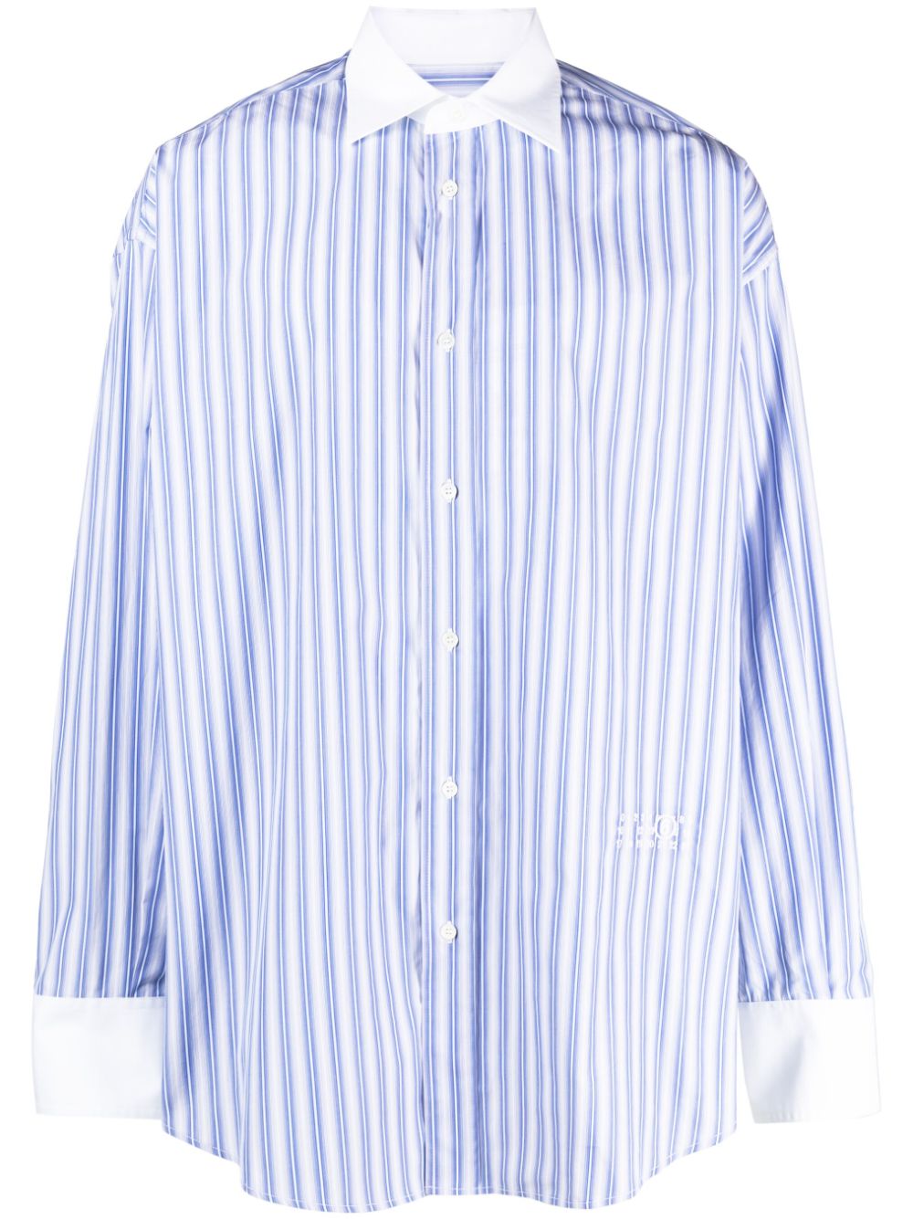 Embroidered-logo striped cotton shirt - Blue