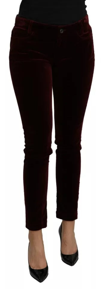 Velvet Stretch Trousers — Burgundy