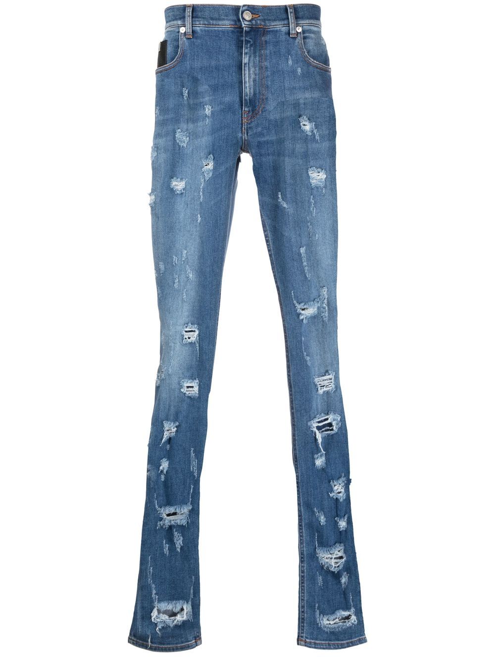 Distressed-effect skinny jeans - Blue