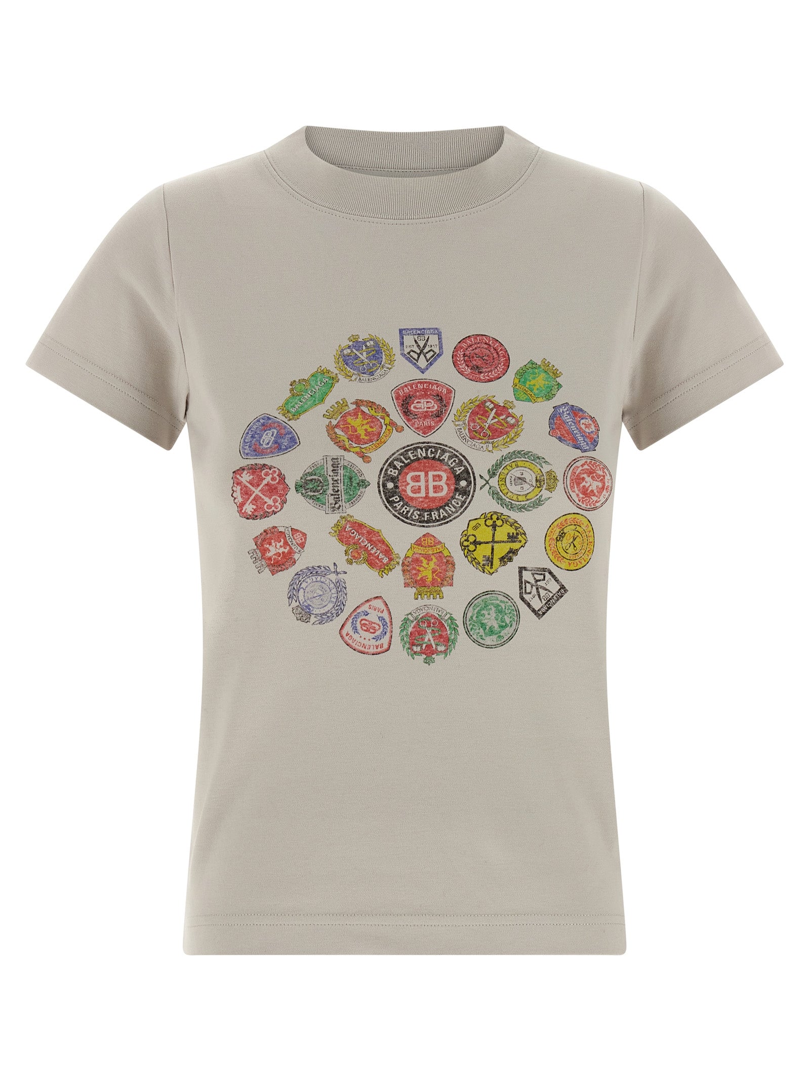 Logo Collage Printed Cotton T-Shirt — Gray