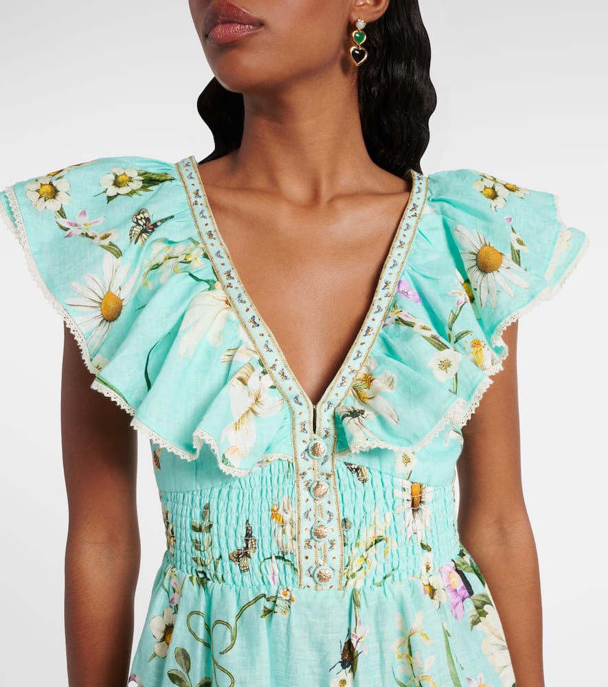 Foral Freefall embellished linen minidress