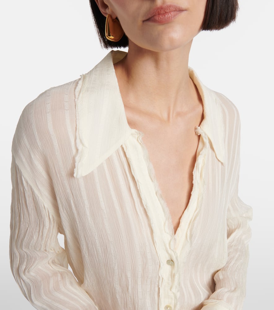 Ruffled striped semi-sheer shirt