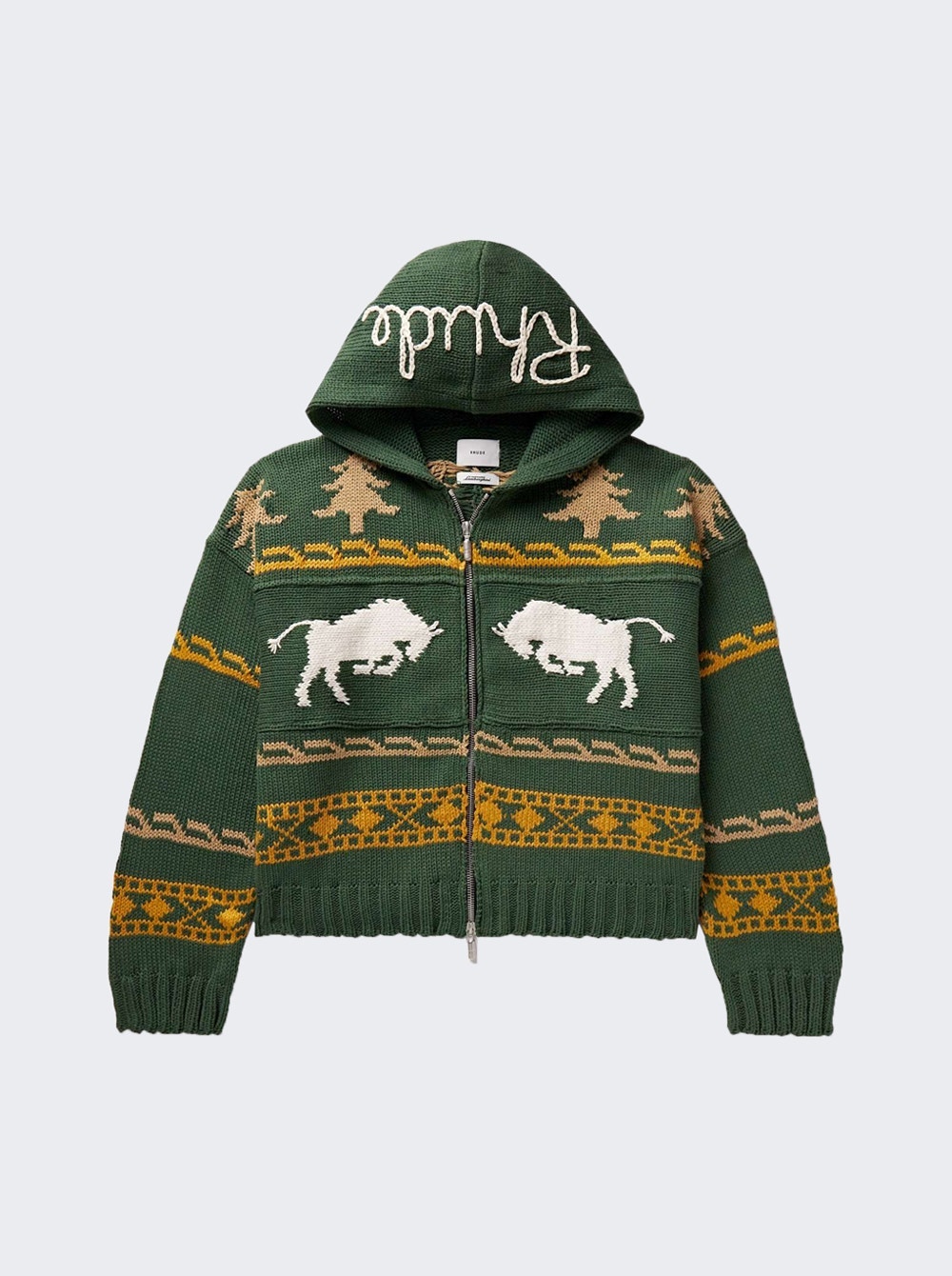 Patterned intarsia zip-up hoodie - Green