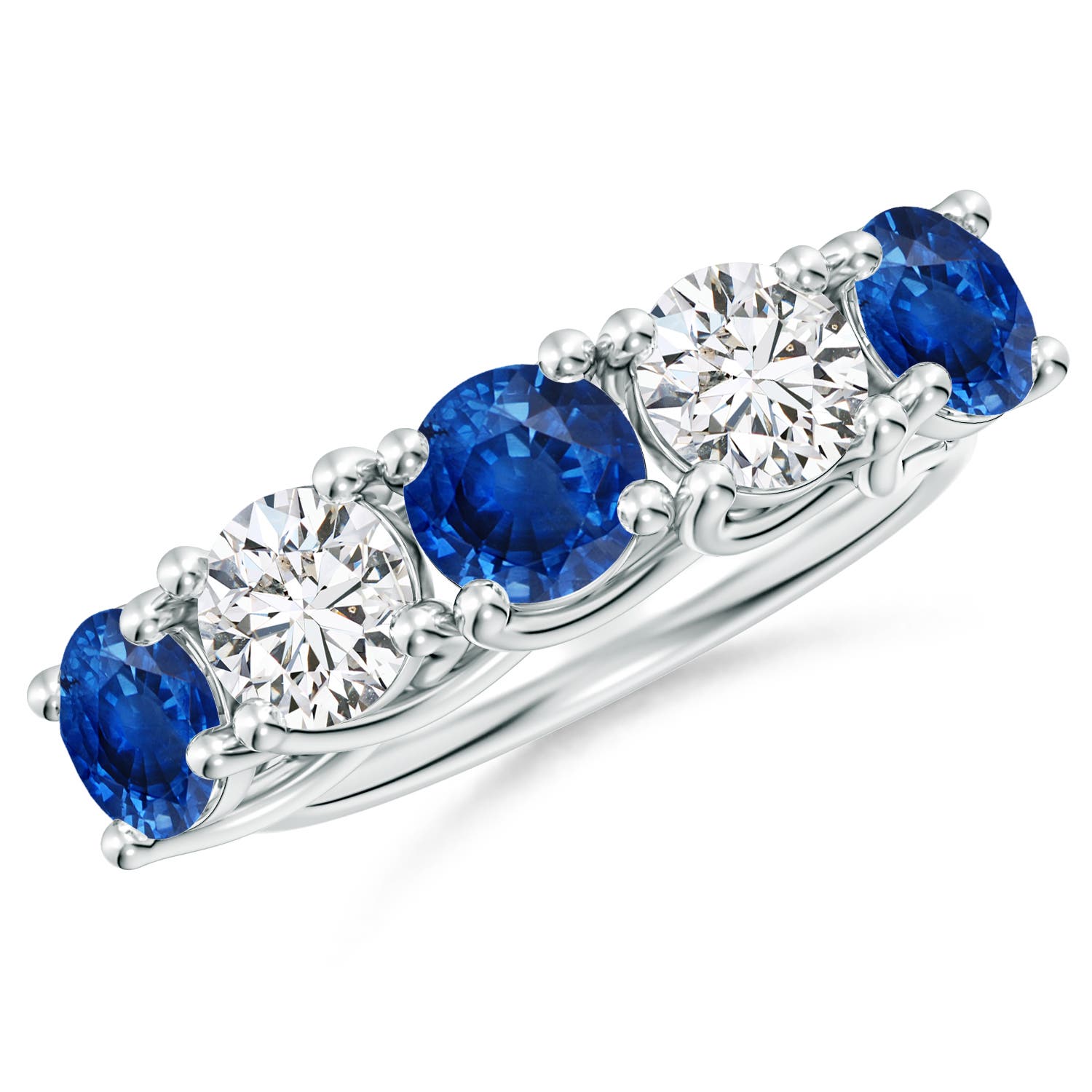 Angara 2.1 Carats Half Eternity Five Stone Sapphire and Diamond Wedding Band in Platinum