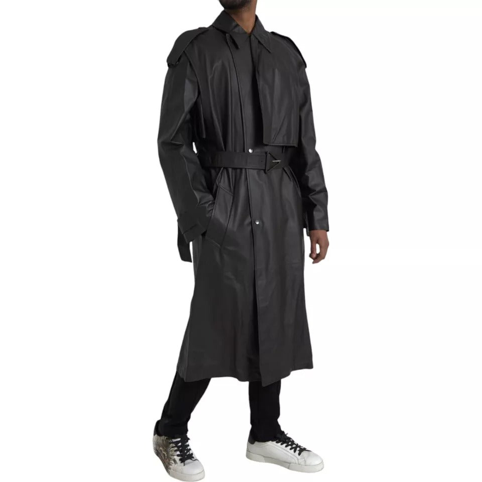 Calf Leather Trench Coat — Black