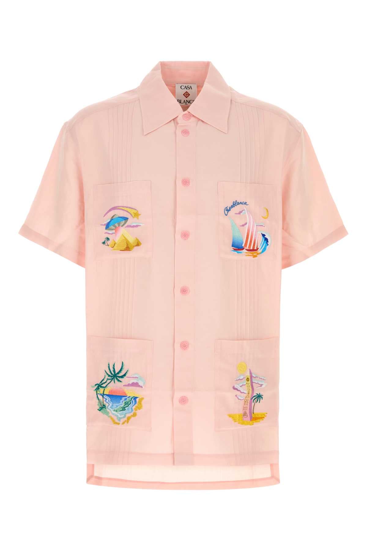 Embroidered Beach Motif Shirt — Pink