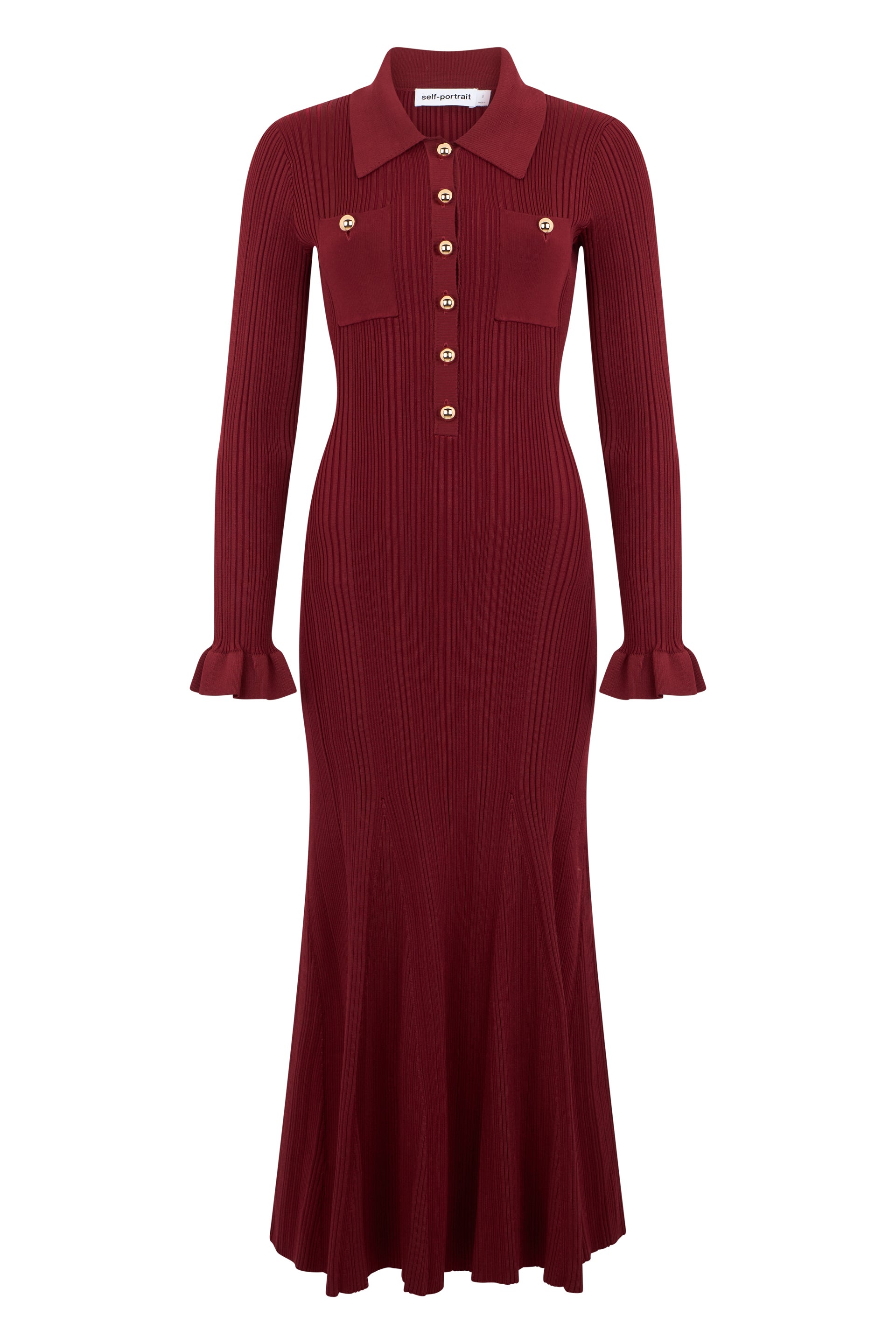 Button-embellished Ribbed-knit Midi Dress