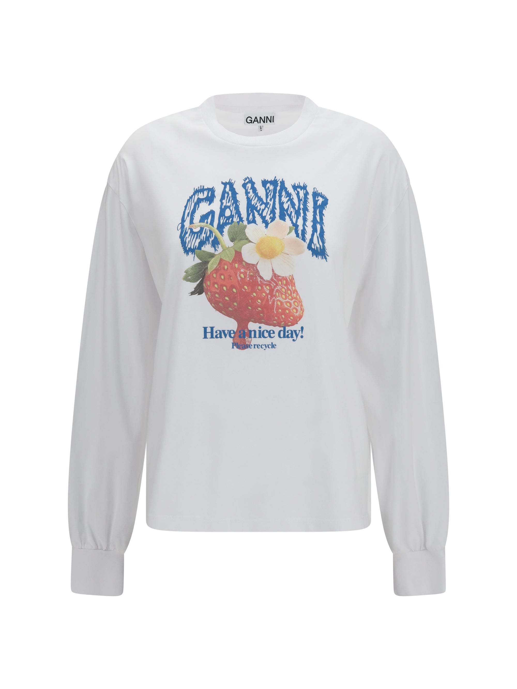 Strawberry Graphic Cotton Long-Sleeve T-Shirt — White