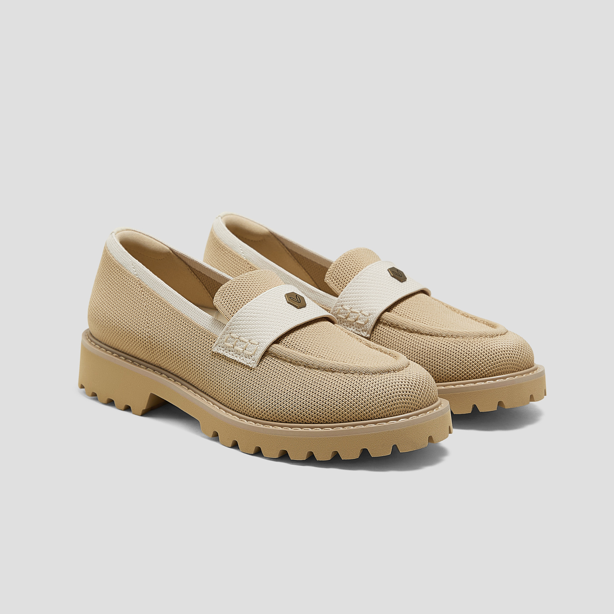 VIVAIA Round-Toe Platform Chunky Heel Loafers Francesca|NUDE PEACH IVORY