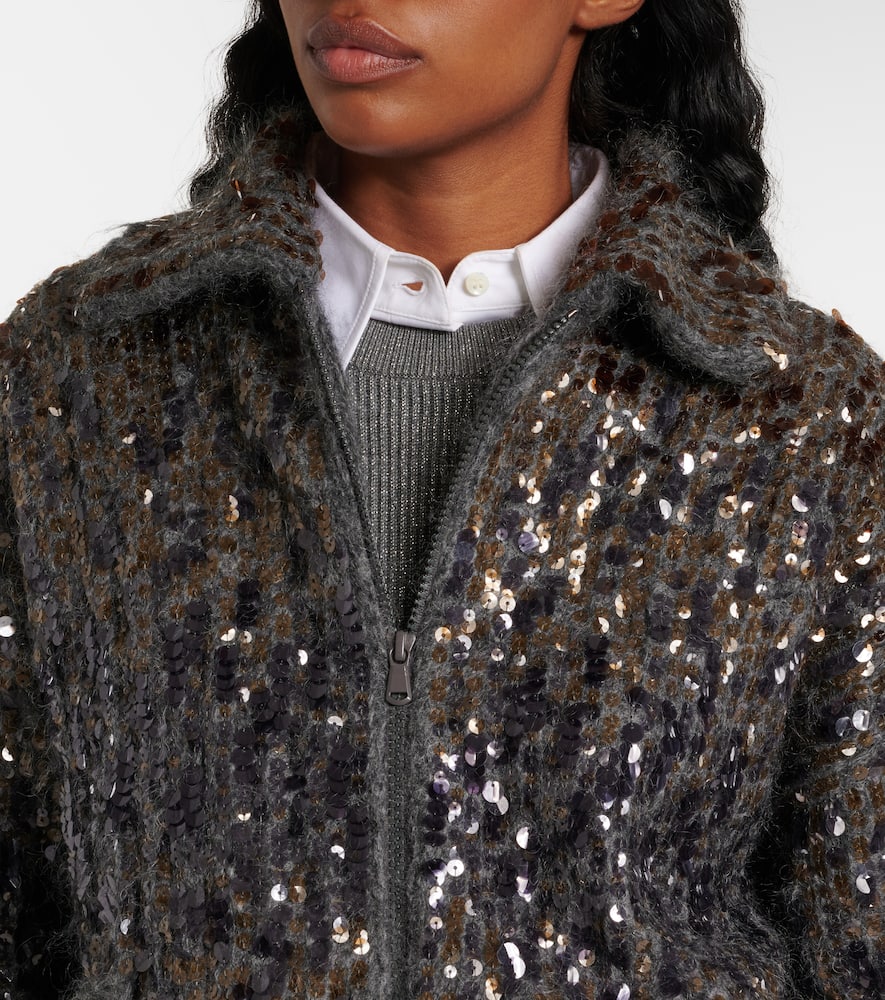 Sequined mohair-blend zip-up sweater