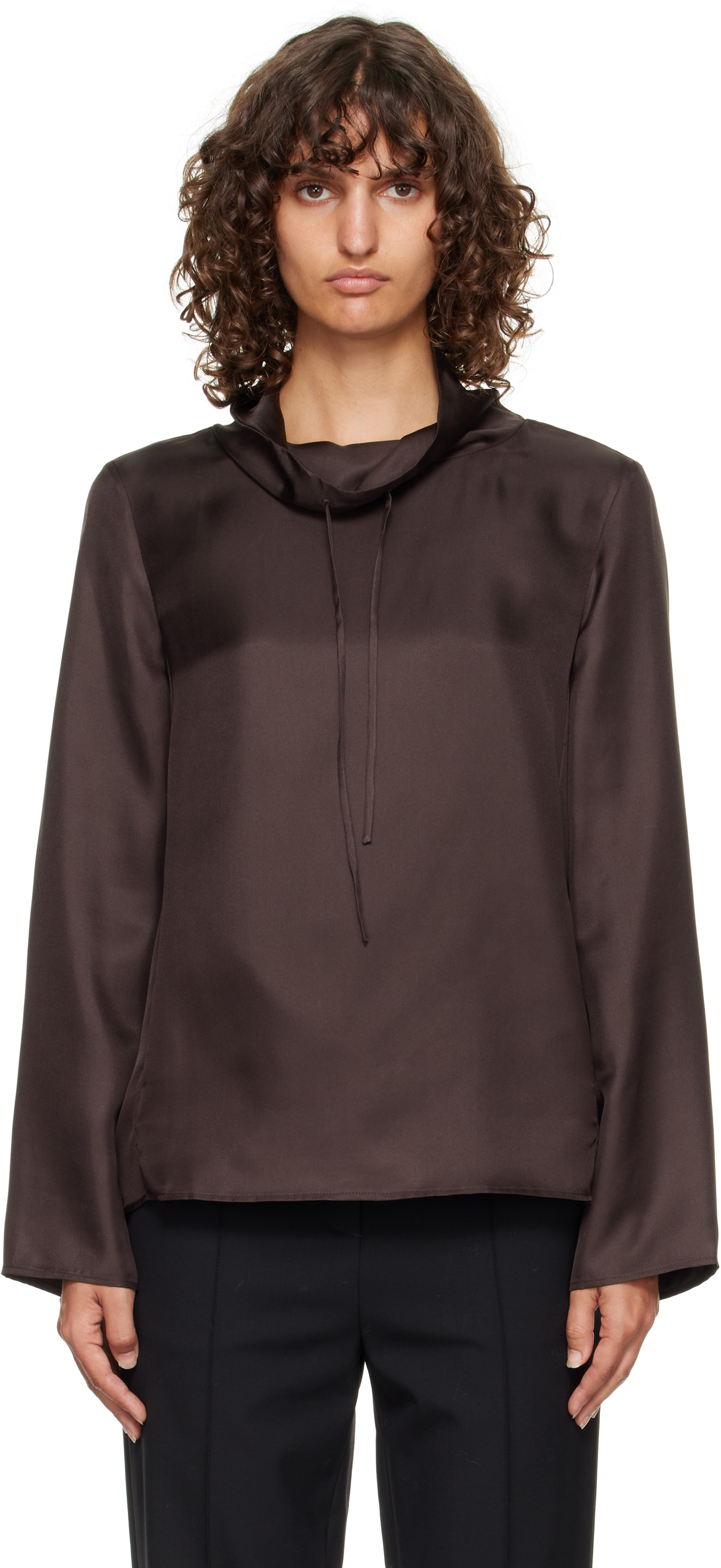 Brown Cyna Silk Blouse