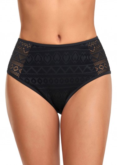 Modlily Mid Waisted Black Lace Stitching Bikini Botto