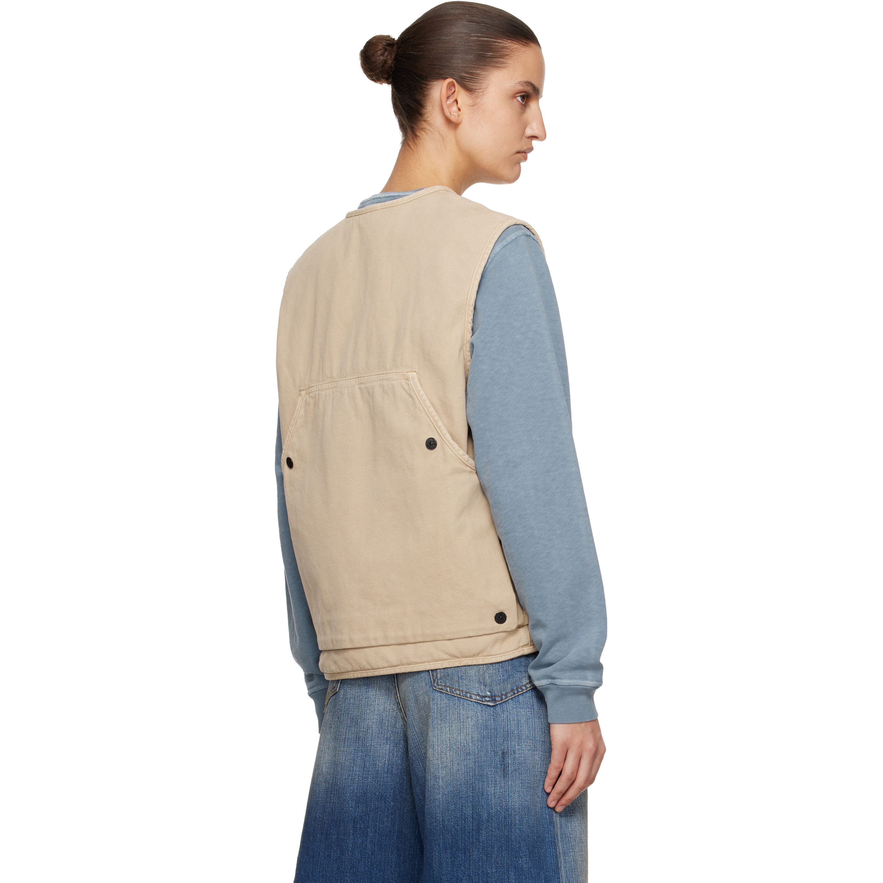 Beige 6100007 Organic Panama Cotton 'Old' Effect Vest