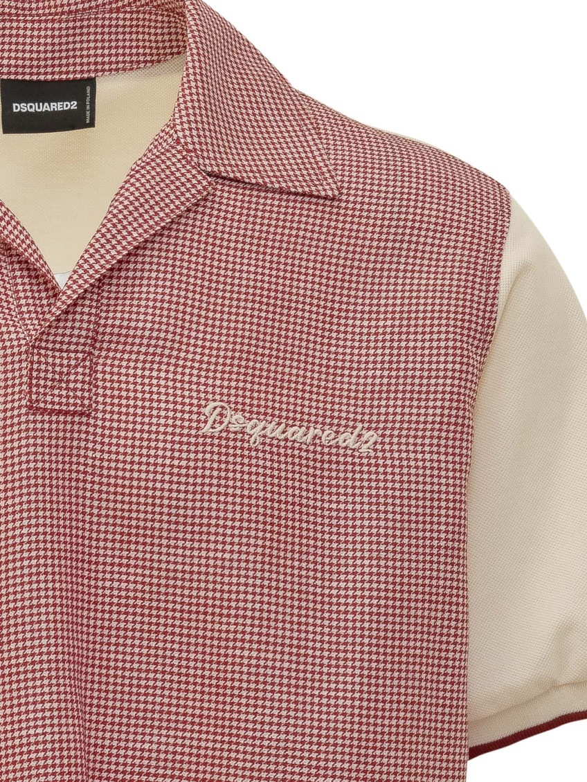 Red Houndstooth Shirt Collar Polo