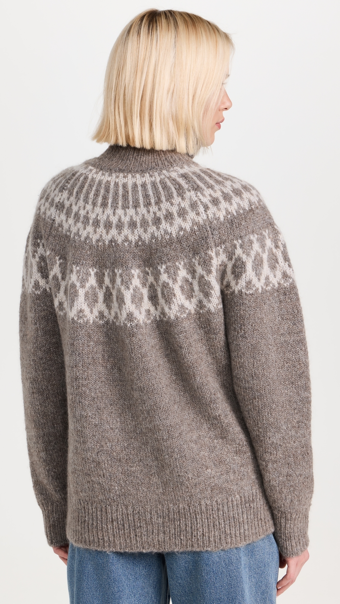Emmie Fairisle Cardigan In Wool Taupe