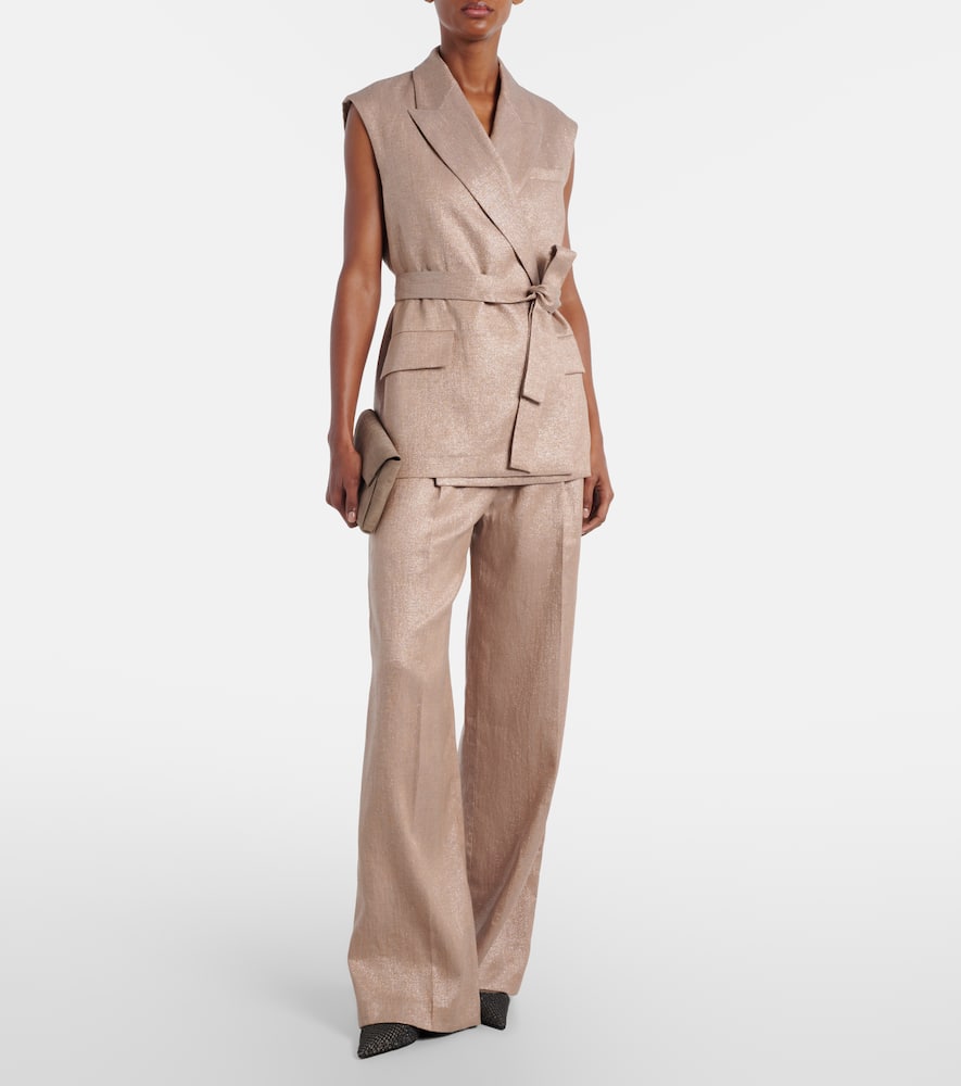 Belted linen-blend vest