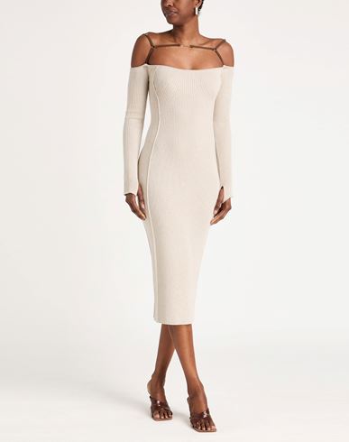 Woman Midi dress Beige Size 10 Viscose, Linen, Polyamide, Elastane
