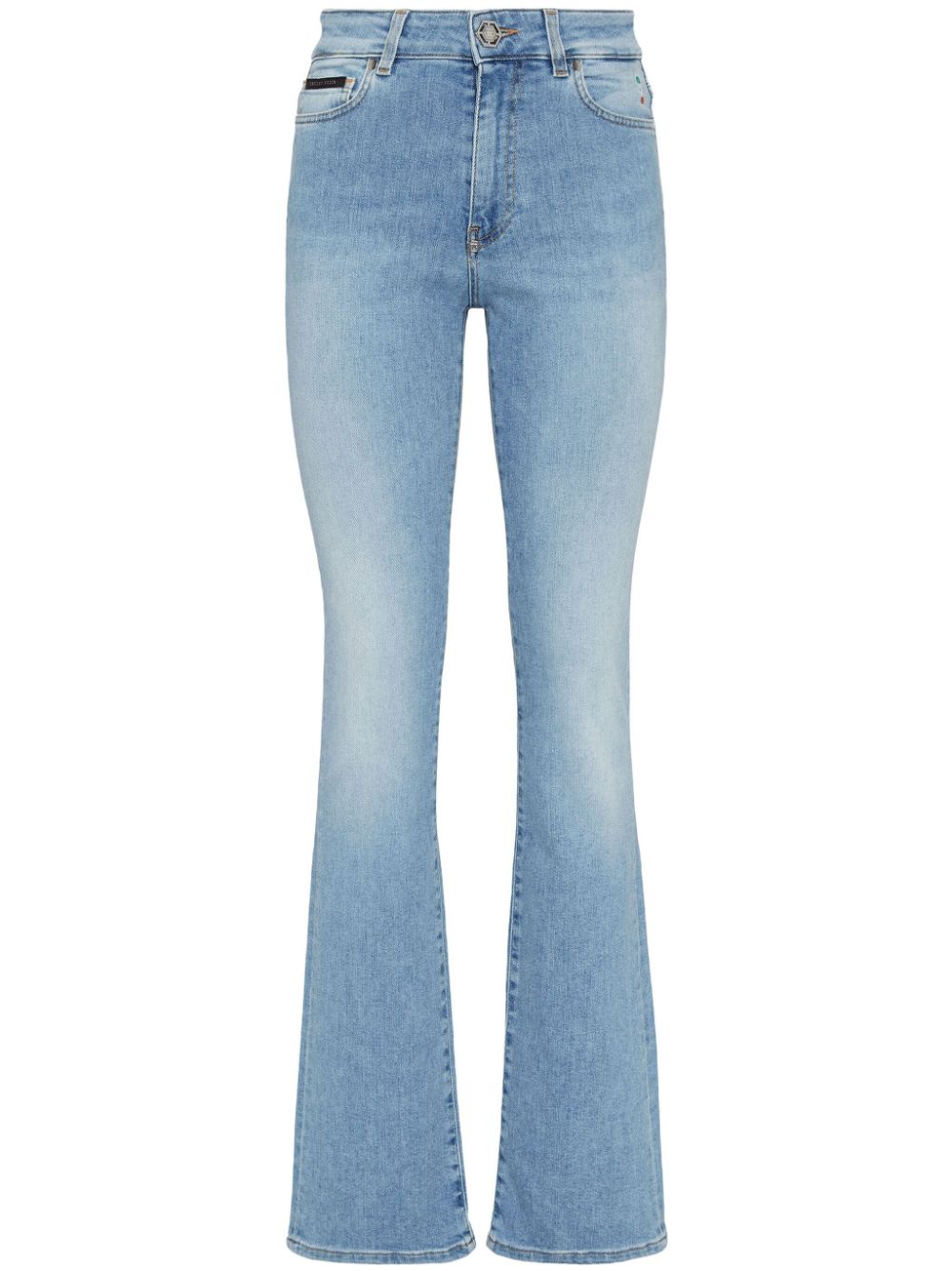 Logo-appliquéd flared jeans - Blue