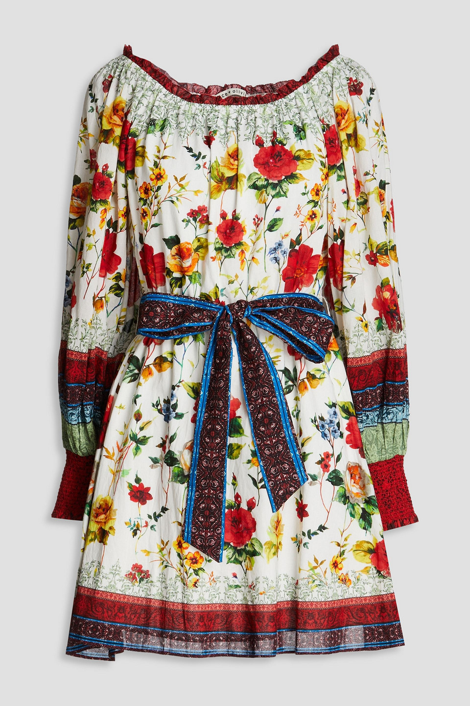 Alice Olivia - Mary ruffled floral-print cotton-mousseline mini dress - White - M