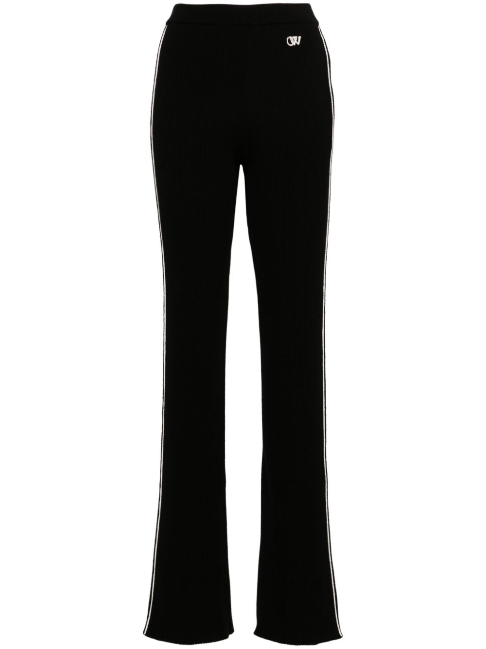 Side-stripe ribbed flared trousers - Black