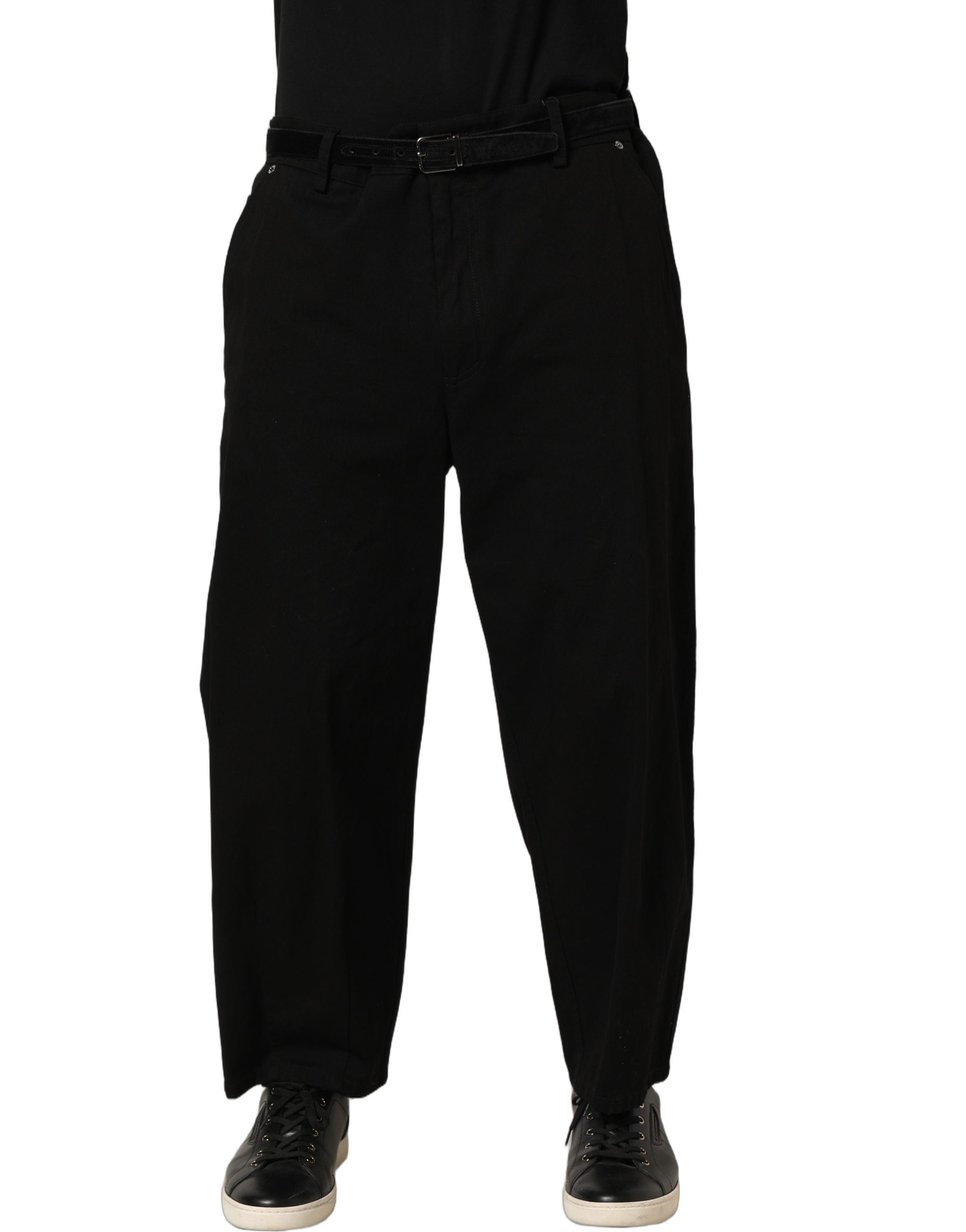Cotton Straight-Leg Trousers — Black