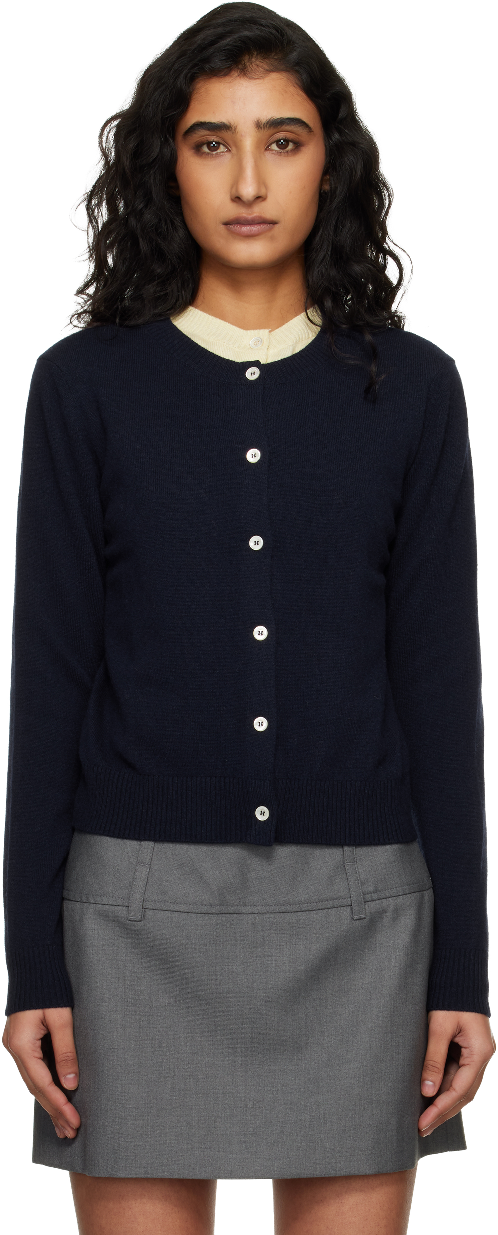 Navy Essential Crewneck Knit Cardigan