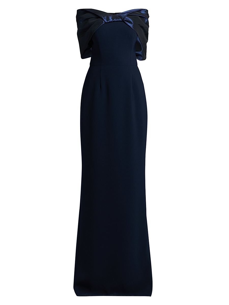 Women's Tafetta Off-The-Shoulder Crepe Column Gown - Navy